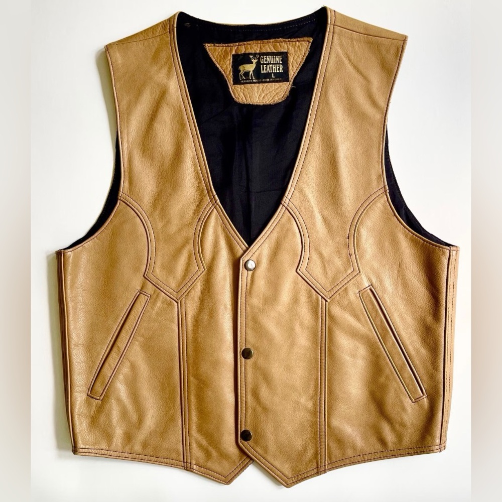 Western Tan Leather Vest Vintage 70s Made in Mexico Distressed Faded Worn Patina
